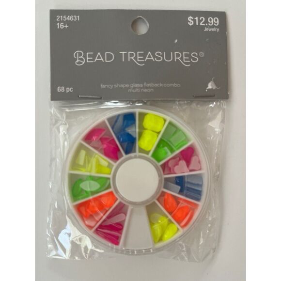 Bead Treasures 68 Piece Fancy Shape Glass Flat Back Combo Multi Neon - Picture 1 of 3